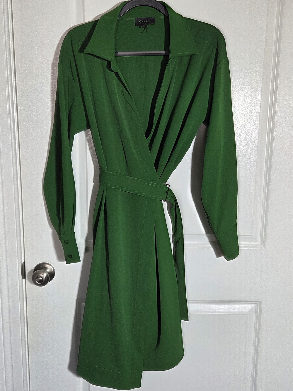 Cachet Emerald Green Wrap Long-Sleeve Shirt Dress